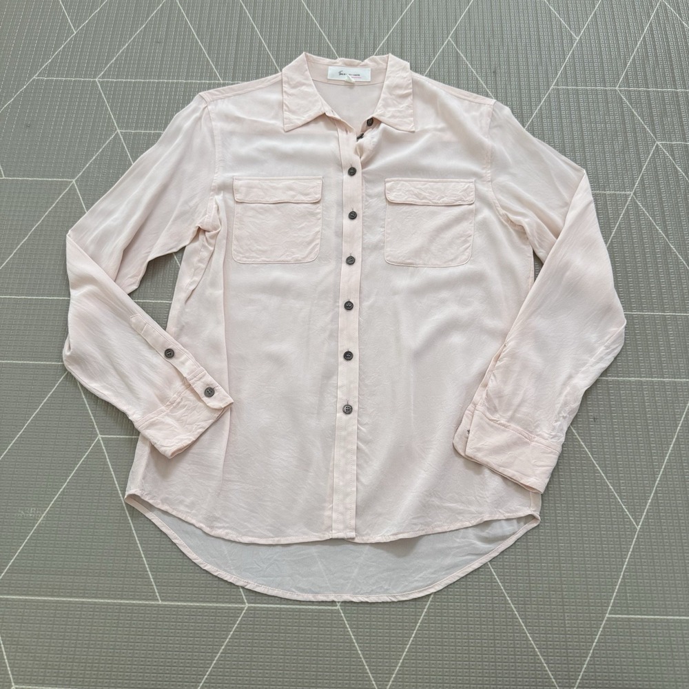 Two By Vince Camuto Blouse Size Petite Small Light Pink Button Down 100% Silk